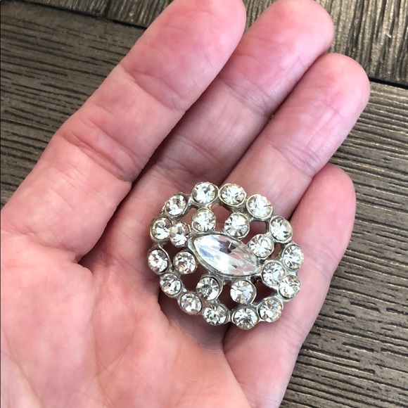 Oval Glass Rhinestone Pin Marquise Center Stone - Picture 4 of 12